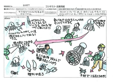 発明アイディア奨励賞　秦 朋佑さん　マイクロプラスチックを集めるクラーゲくん