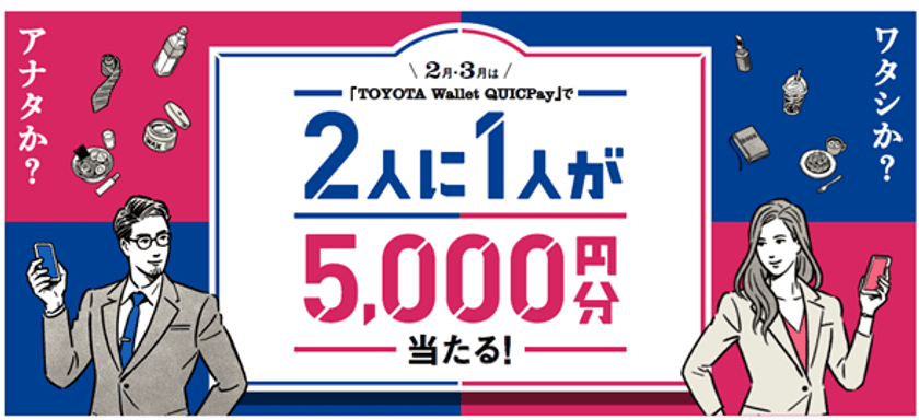 「TOYOTA Wallet QUICPay」リリース記念　
『2月・3月は「TOYOTA Wallet QUICPay」で
2人に1人が5,000円分当たる！キャンペーン』を
2022年2月1日(火)から開始