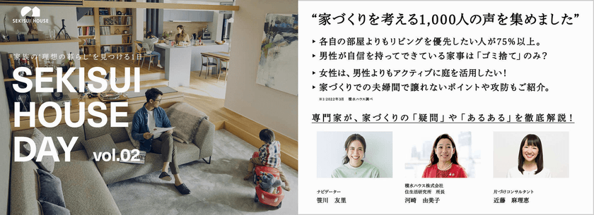 家づくりで直面する「疑問」や「あるある」を
1,000人のデータから抽出　
積水ハウス、オンラインイベント
「SEKISUI HOUSE DAY vol.02」4月24日(日)開催
