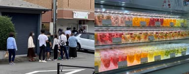 15年間行列が発生し続ける御殿場店の様子(左)と店内の商品ラインナップ