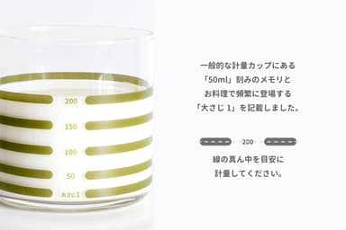 大さじ一杯から200mlまで計量できるボーダー柄