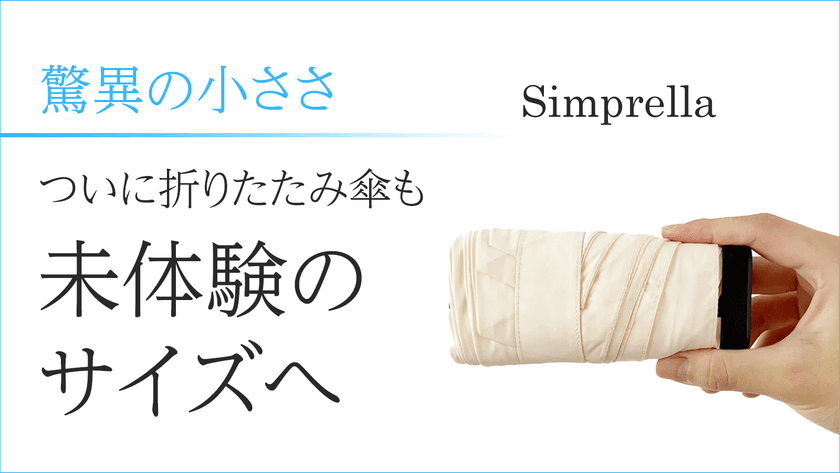 手の平サイズの超コンパクト折りたたみ傘「Simprella」　
プロジェクト開始1日で応援購入総額160万円を達成！
～Makuakeにて7月30日まで販売中～