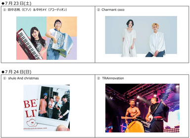 ライブステージ出演アーティストラインアップ