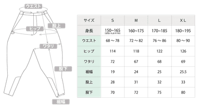 ニッカパンツ サイズ詳細