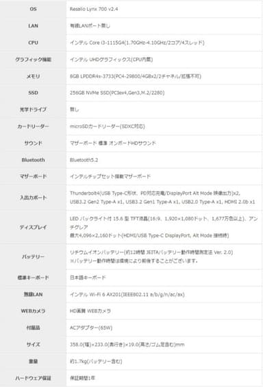 Resalio シンクライアント TW02 仕様