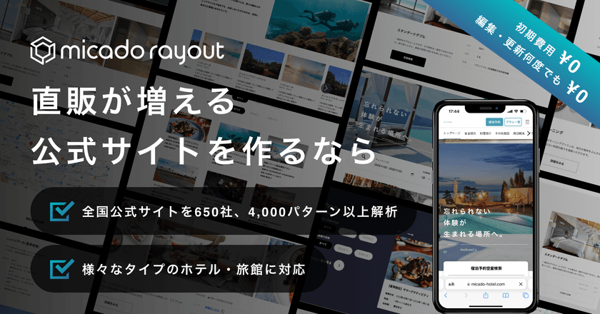 科学的に宿泊予約が増える！ホテル・旅館の公式サイトが
2時間で制作可能な新サービス「micado rayout」12/13登場