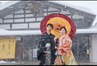 雪降る中での撮影　1