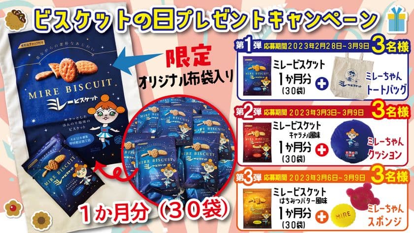 「ビスケットの日記念ミレービスケット3連続キャンペーン」
2023年2月28日(火)から3月9日(木)まで実施！