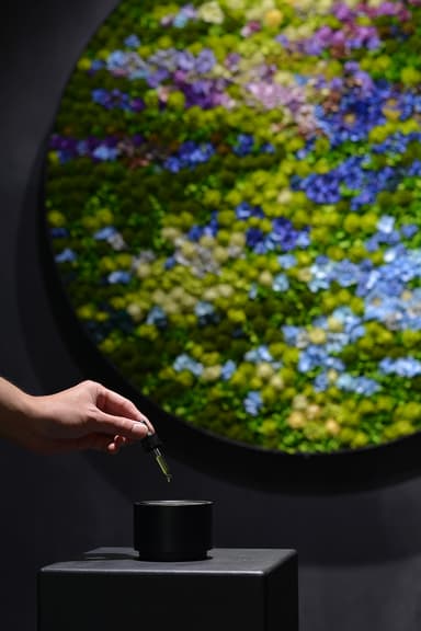 円窓の前で「景色の香りの元」を垂らします