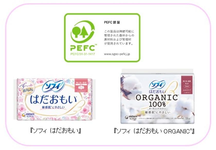 世界環境デーに合わせて、
国内の生理用品で初めてPEFC認証※資材を採用　
『ソフィ はだおもい』と
『ソフィ はだおもいORGANIC(R)』シリーズを発売