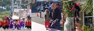 左から)坂東まさかどよさこいさん／おさるキッズさん／大道芸人　ゆうきさん