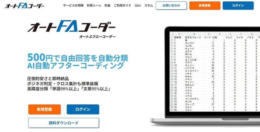 自動アフターコーディングツール「オートFAコーダー」
高速化(時短1/5)と高精度化(文章95％)に成功