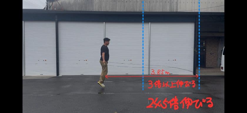 最高難度S++のなわとび『跳べない君』7/8(なわの日)発売！
従来製品と比較し伸び率が約245倍の
“跳びにくいから鍛えられる”高負荷トレーニングギア