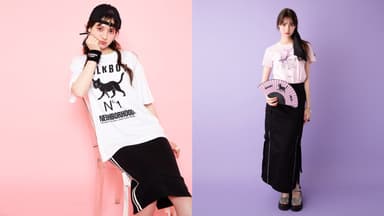左)NEIGHBORHOOD Tシャツ 9&#44;900円 NH リストバンド 2&#44;970円 キャップ 9&#44;900円 右)Stephen Jones Tシャツ 12&#44;100円 NH FAN 4&#44;400円 (全て税込み)