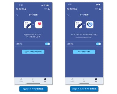 AppleヘルスケアおよびGoogleヘルスコネクト連携(画面イメージ)