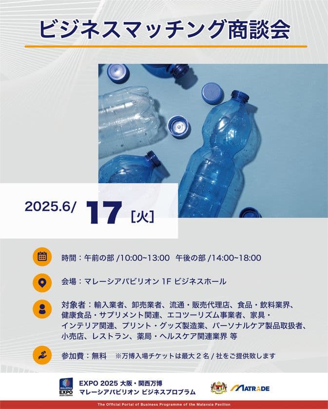EXPO 2025 大阪・関西万博 
マレーシアパビリオンビジネスプログラム
【10週目(6/16～20)　商談会・セミナーの開催】