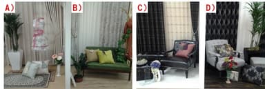 店内のビジュアルスペース。左より、「A)エレガンス」「B)ナチュラル」「C)モダン」「D)クラシック」