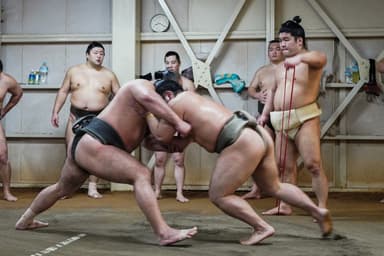 高砂部屋の稽古の模様