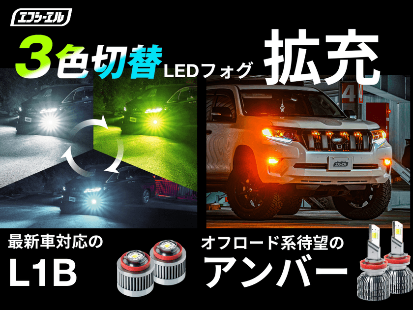 ＜突然の豪雨対策にも＞
エフシーエル、人気の3色切り替えLEDフォグランプを拡充！
最新規格「L1B」と新色「アンバー」を追加した既存モデルを発売