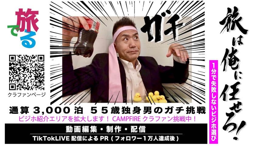 “失敗しないビジネスホテル”を1分動画で紹介する
「旅でる」がエリア拡大に向けクラウドファンディングを実施