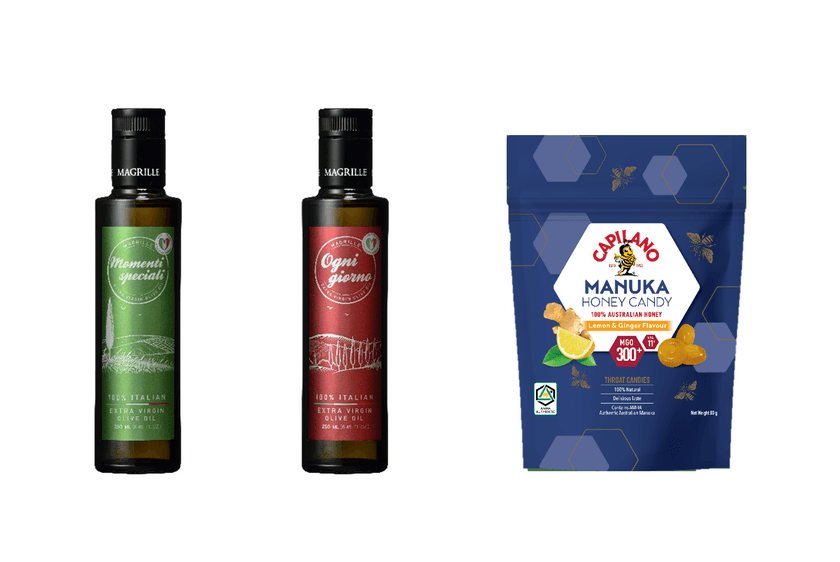 2025年度秋冬季 明治屋輸入食品　
イタリア産「マグリッレ」エキストラバージン オリーブオイル
2アイテム　オーストラリア産「カピラーノ」
マヌカハニーキャンディーMG300+新発売のご案内