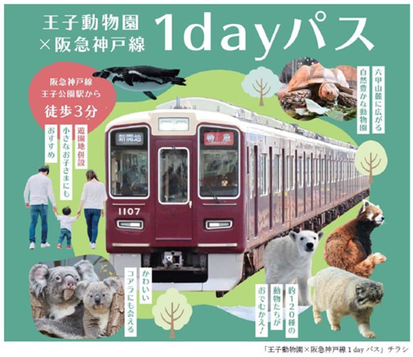 王子動物園の入園券と
阪急神戸線の乗車券がセットになった
「王子動物園×阪急神戸線1dayパス」を発売します！