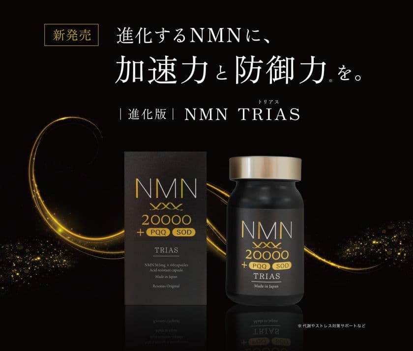 業界初のトリプル配合！医師監修「NMN TRIAS」新発売　
高配合NMN×PQQ×SODで内側から美しさをサポート