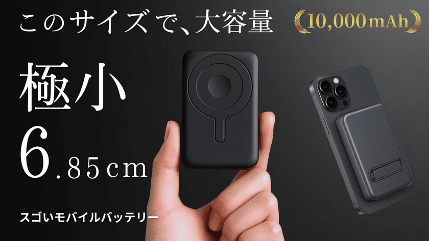 【シリーズ最小】ポケットサイズに10,000mAh搭載！
「スゴいモバイルバッテリー」先行予約販売を開始