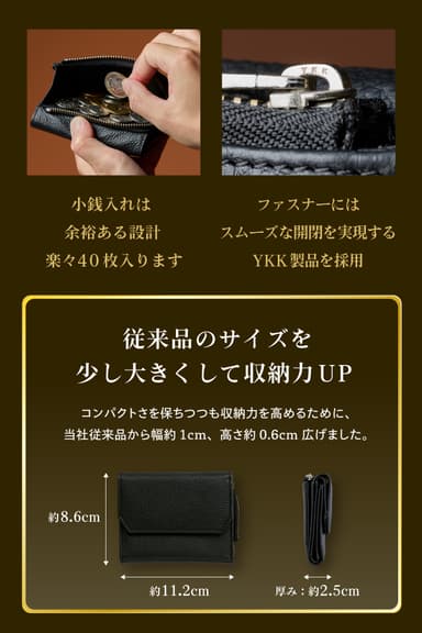 YKKファスナー、収納力UP