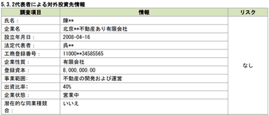 代表者による対外投資先情報(イメージ)