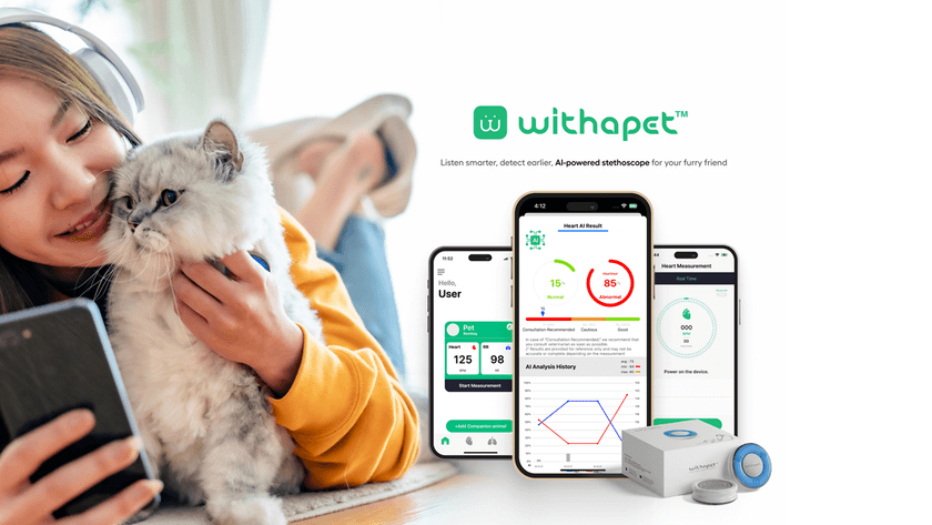 愛犬家に好評のWITHaPET(動物用AIデジタル聴診器)に
新しい機能が追加！リクエストが多かった猫バージョンが登場！
見えない不調を心拍が教えてくれる！
