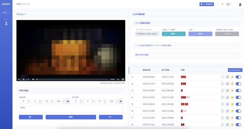 大規模言語モデルによる複数言語字幕対応　
動画字幕生成プラットフォームを11月3日より提供開始