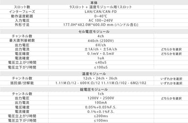 バッテリセルシミュレータ　スペック表