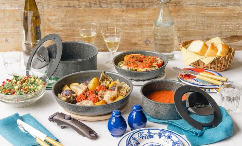 バッラリーニから、取っ手が外せるフライパンセット
「ヴィンチ」シリーズに、
幅広い利用シーンに便利な5pcセットと7pcセットが新登場！