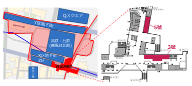 左：台北駅構内位置図　右：区画詳細図