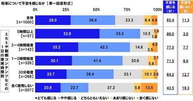 将来についての不安（SNSや動画コンテンツなどの使用時間別）