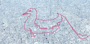 地図上に描いた「アヒル」の図