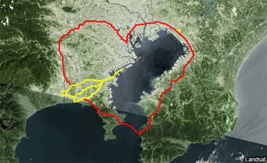 東京湾周辺に描いたハート