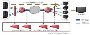 図2 ストリームモニタ(100Gbps)を追加した8K非圧縮映像のモニタリング