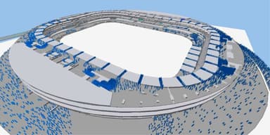 スタジアムの観客誘導、避難計画を再現