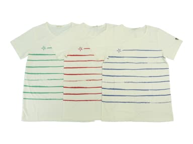 3can4on×サクラクレヨン クレヨン　ボーダーTシャツ