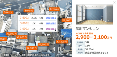 HOME’S不動産価格まるみえマップ(仮)　画面イメージ