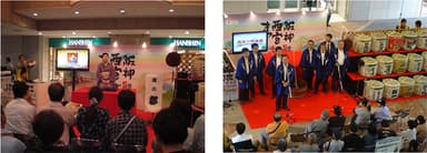 左：落語寄席（昨年の様子）／右：酒造り唄の披露（昨年の様子）