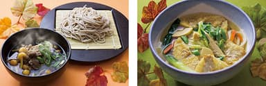 （左）牛肉なめこつけ麺 ／ （右）揚げワンタンちゃんぽん そば・うどん