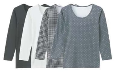 ウィメンズ：特暖 裏起毛クルーネック8分袖