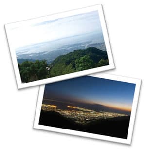 （上）展覧台からの眺望 ／ （下）展覧台からの夜景