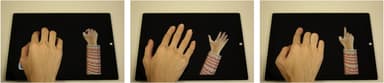 タッチする手と、そのポーズの認識結果の例