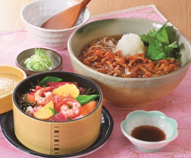 なめこそばと ちらしワッパ飯