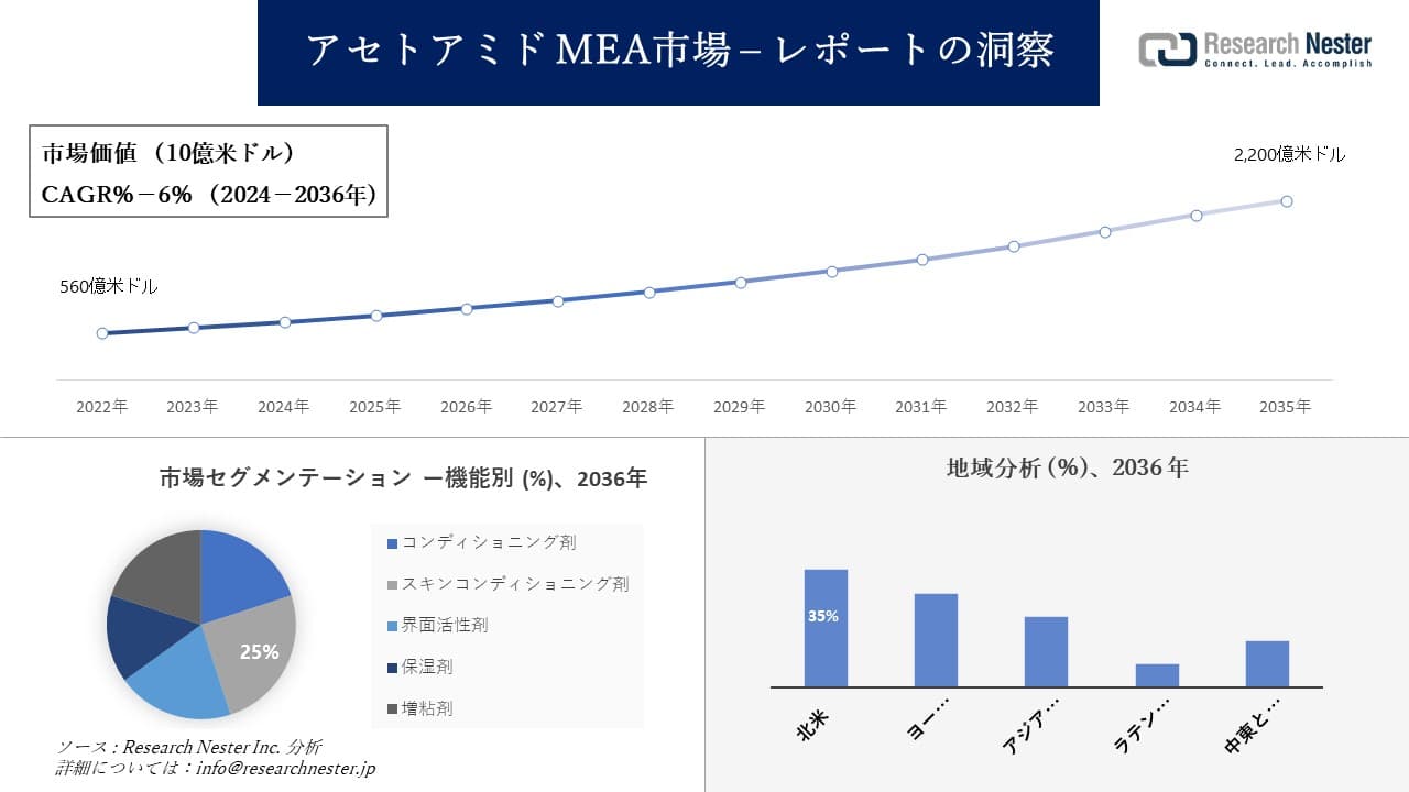 アセトアミドMEA市場調査の発展、傾向、需要、成長分析および予測2024―2036年