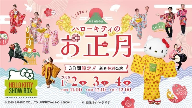 ハローキティが獅子舞と共に登場!3日間限定 新春特別公演開催 HELLO KITTY SHOW BOX 『ハローキティのお正月』 1月2日より開幕